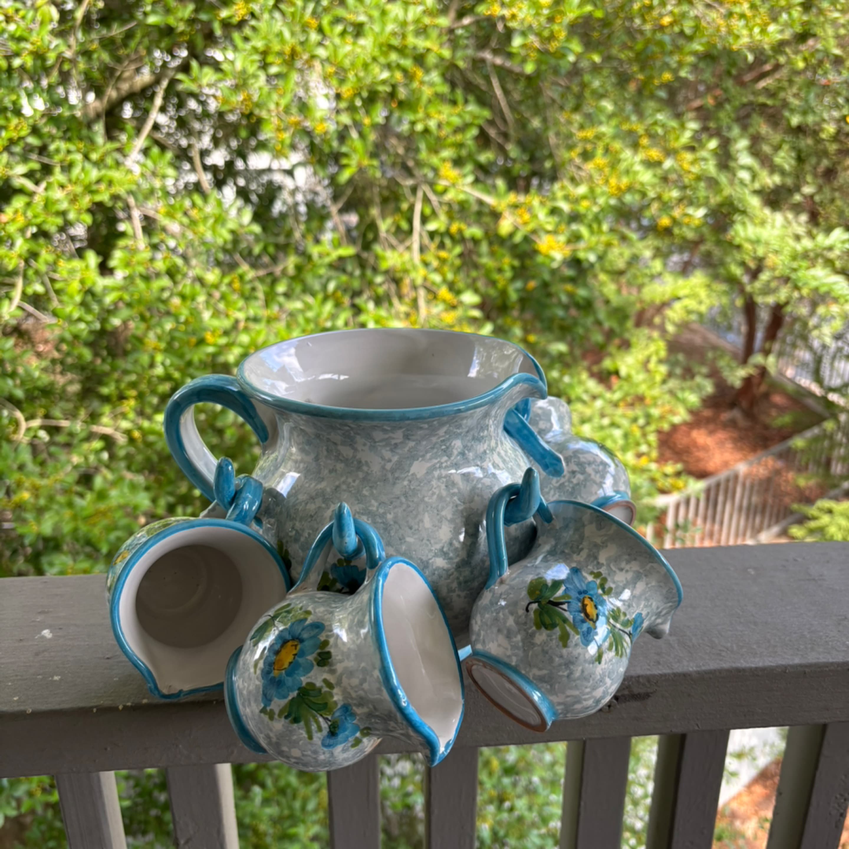 Blue Floral Ceramic Teapot and Teacup set