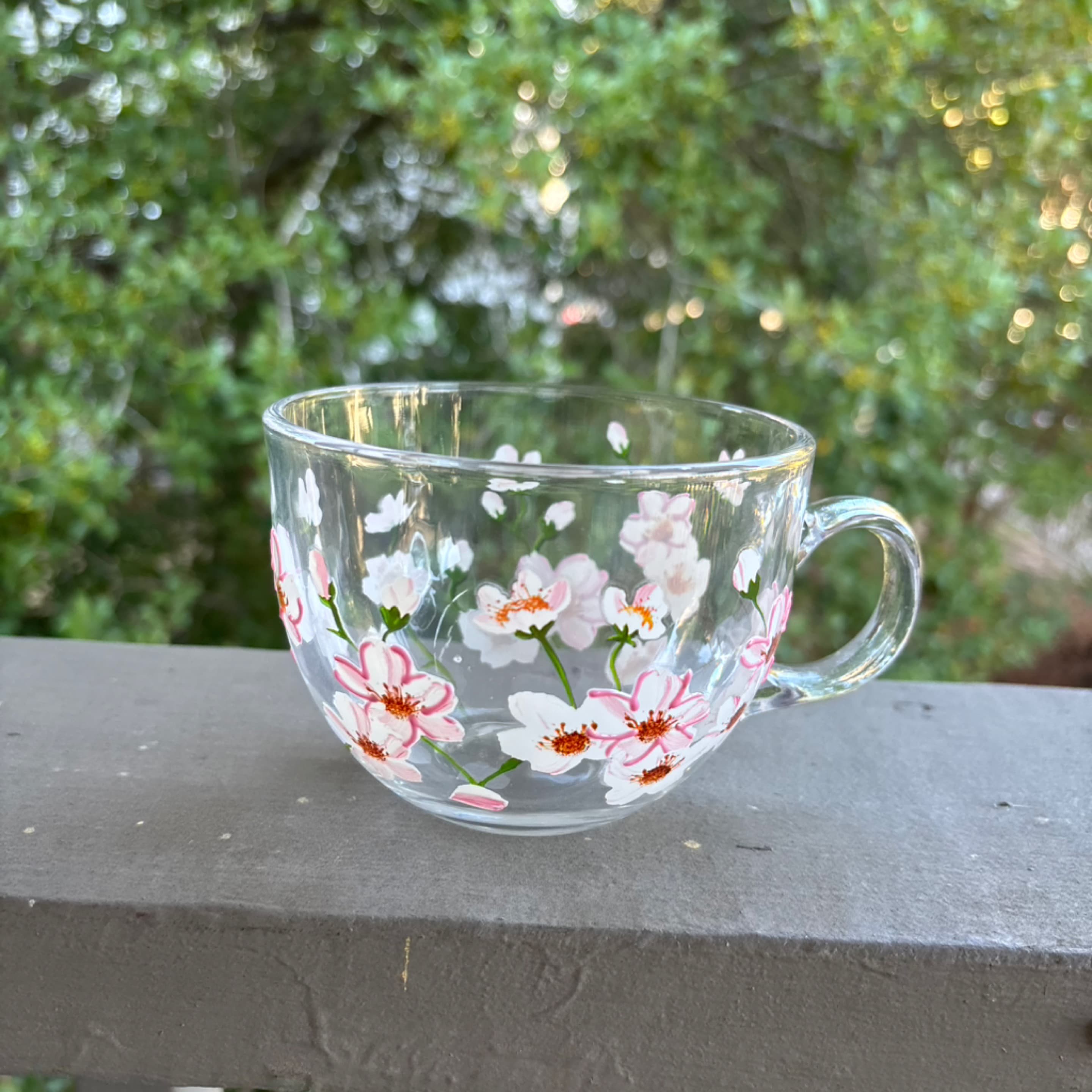 Hand painted floral glass mug